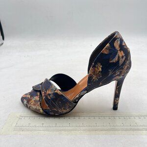 Pazzion Blue Floral Print Open Toe High Heel Slip On Two Pieces Sandals